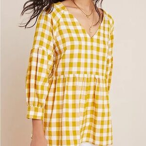 Maeve April Babydoll Blouse Yellow Gingham Print Size Small Spring